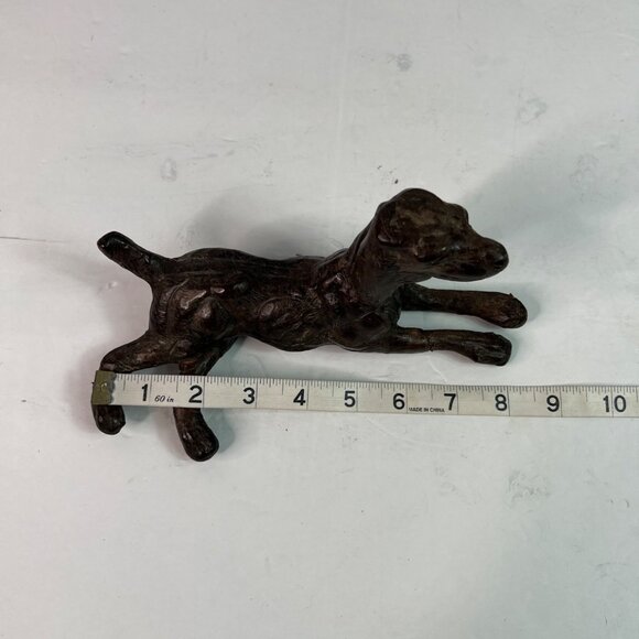 Handcrafted Dark Tan Leather Dog Figurine Sculpture Glass Eyes - Picture 9 of 10